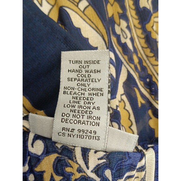 Catherines Blouse Pleated Crinkle 1/2 Sleeve Blue Gold Plus Sz 22/24W Beaded - Picture 7 of 7